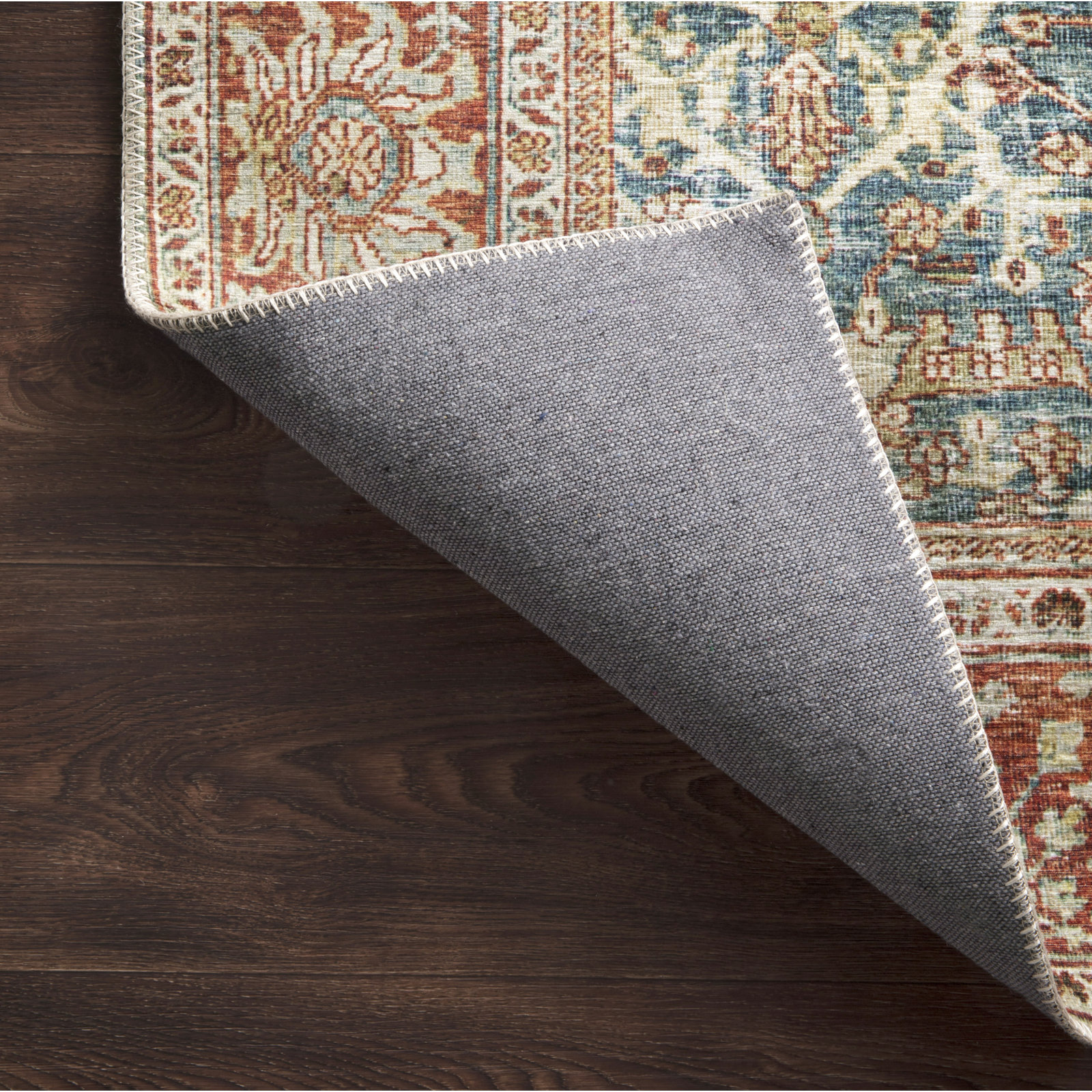 Pratt Oriental Area Rug in Ocean/Rust, Square 1'6"