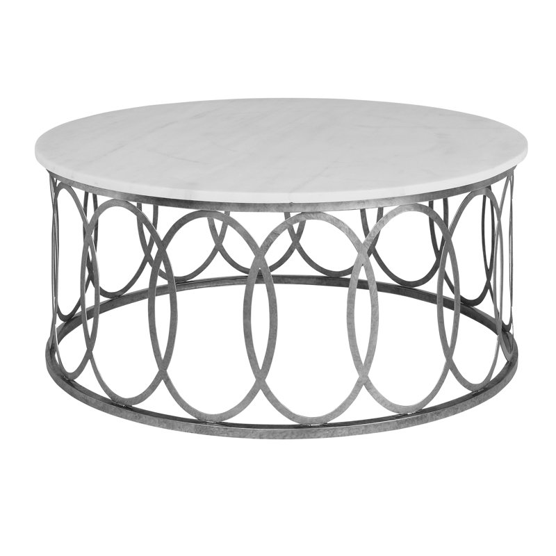 New Orleans Drum Coffee Table, Silver, Carrera Marble