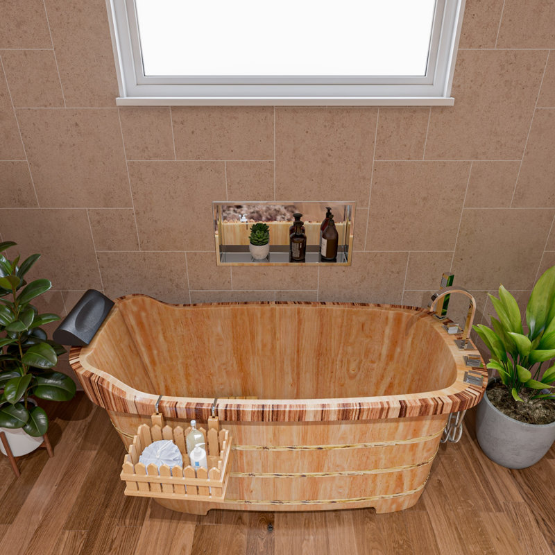 ALFI brand AB1148 59" Free Standing Wooden Bathtub with Chrome Tub Filler