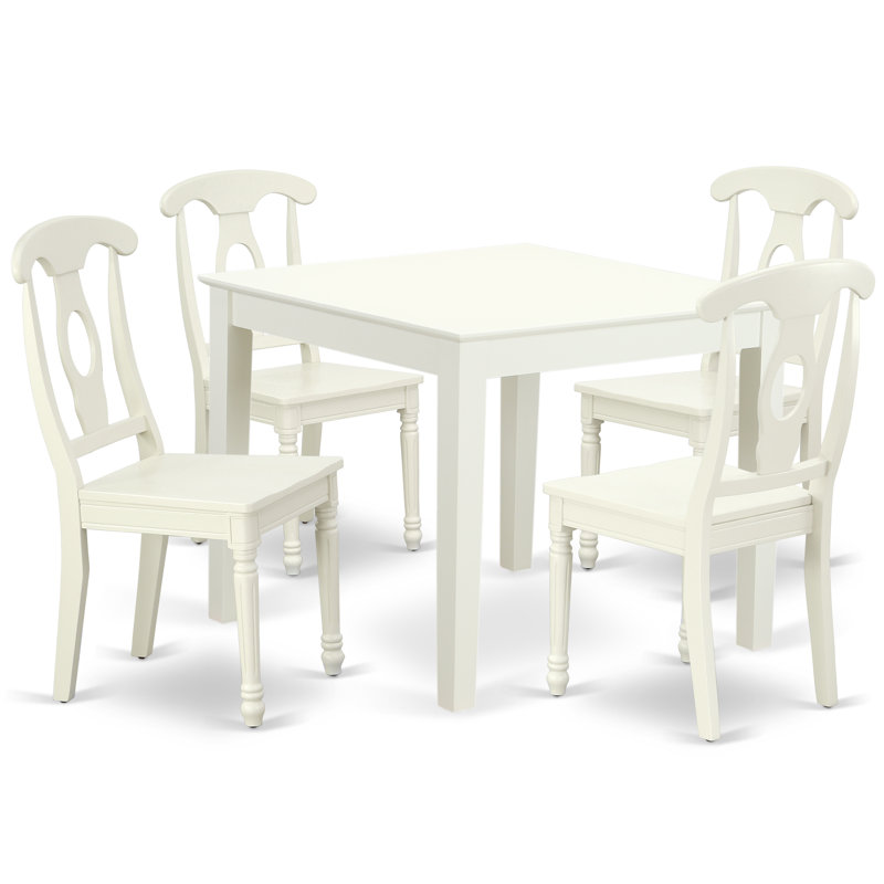 5 Piece Modern Dining Table Set Includes a Square Wooden Table and 4 Dining Chairs, Linen White