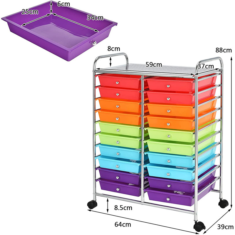 Halethorpe 20 Drawer Storage Drawer with Locking Wheels, Multi Colour, Chrome