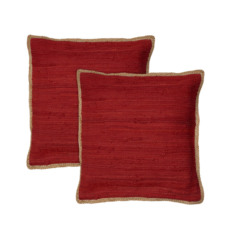 Ingrassellino Handmade Cotton & Jute Textured Throw Pillow Set of 2, Red