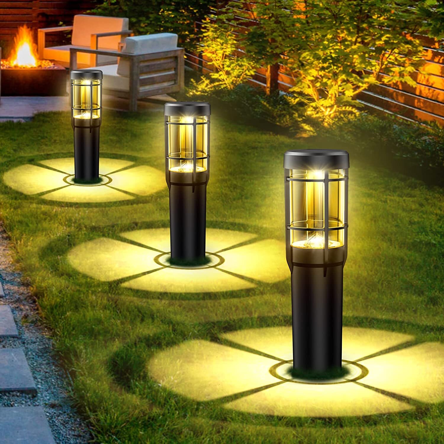BUCASA Black Low Voltage Solar Powered Integrated LED Pathway ...