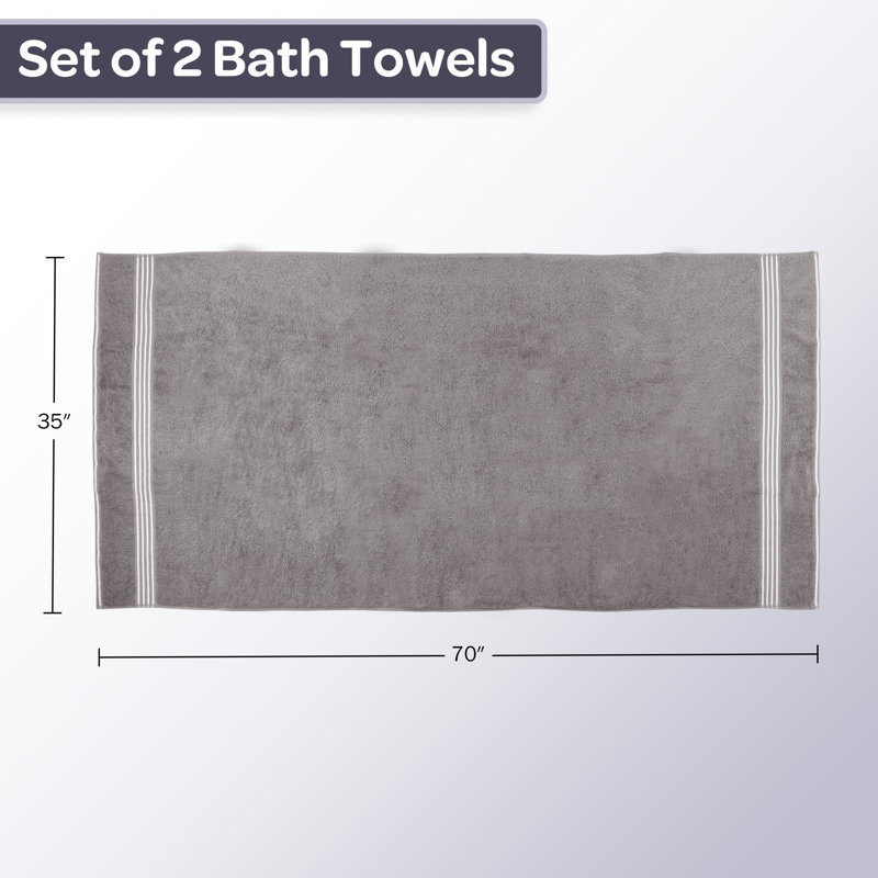 Lavish Home Bath Towels - 2PC 500GSM 100% Cotton Towel Set - 35x70in Extra Large Quick Drying Bath Towels - Absorbent Bath Sheets for Bathroom