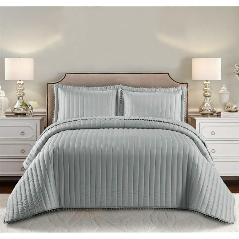 Kazanovicz Polyester No Pattern Bedspread, W270 x L250 cm, Silver