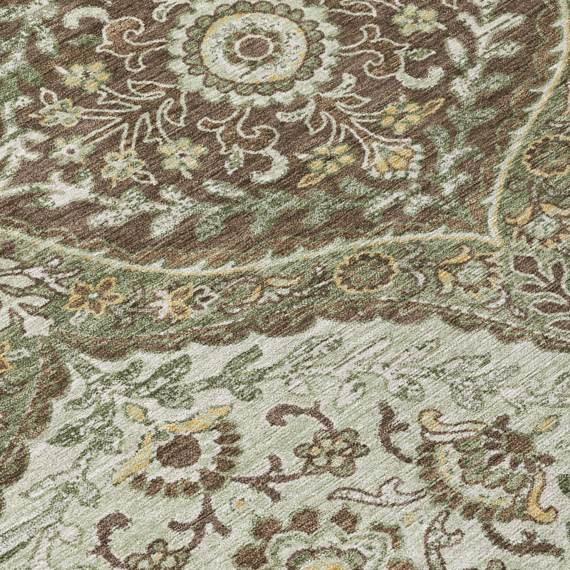 Machine Washable Indoor/Outdoor Chantille ACN2698 Global Rug, Olive, Rond 8 pi