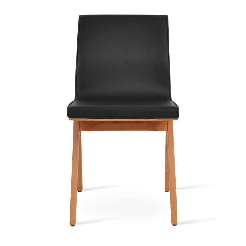 Chaise en bois Polo Fino, Naturel, Similicuir gris