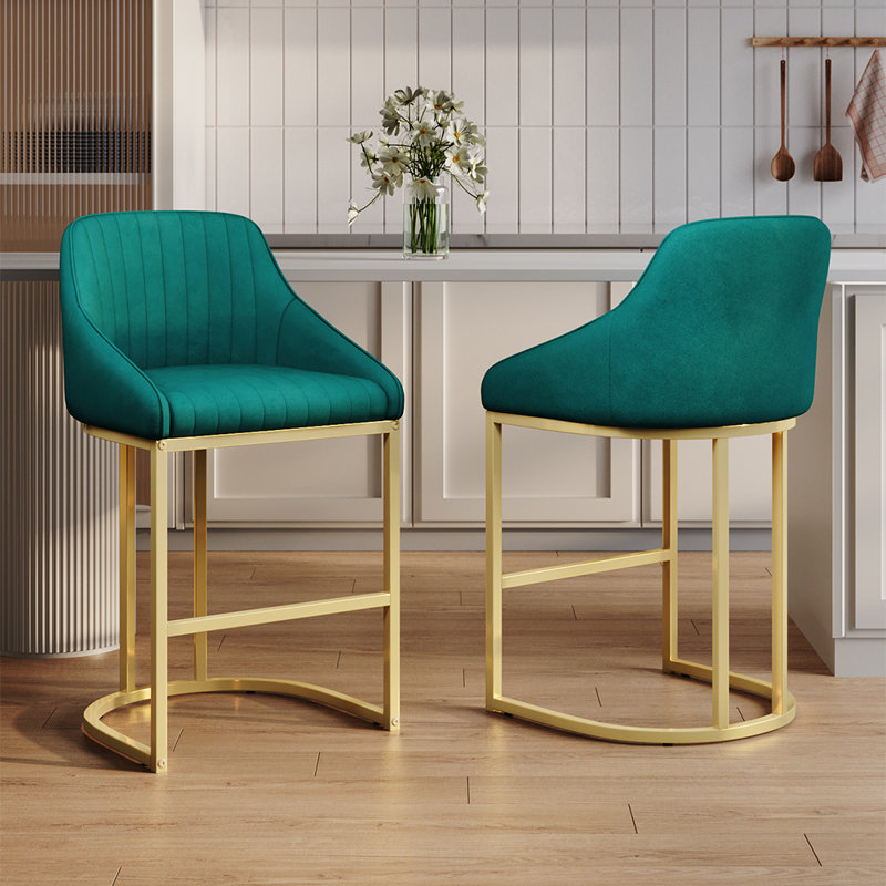 Upholstered Velvet Bar Stool, Green