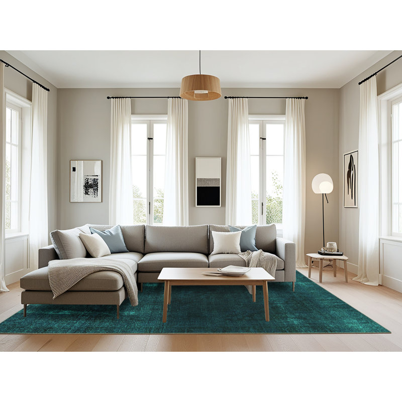 Tapis en laine / polyester tissé à la machine Daevian, Rectangle 8 pi x 12 pi