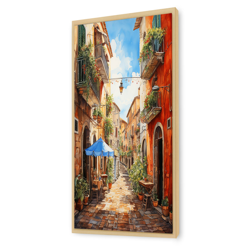 «Italian Village Essence 1», art mural Italie, Cadre flottant brun, H 60 po x l 28 po x P 1,5 po