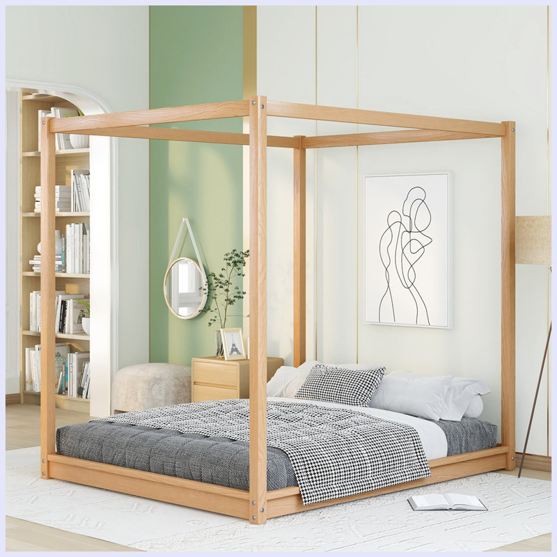 Canopy Platform Bed With Support Legs, Queen, Natural
