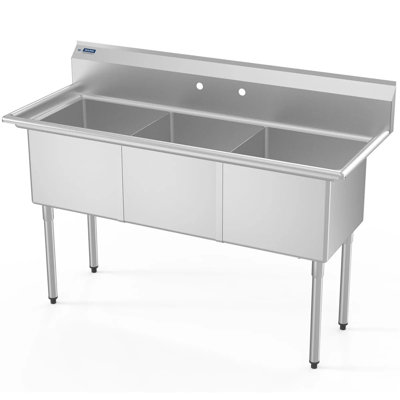 Évier 60 "à 3 compartiments en acier inoxydable 304 avec dosseret