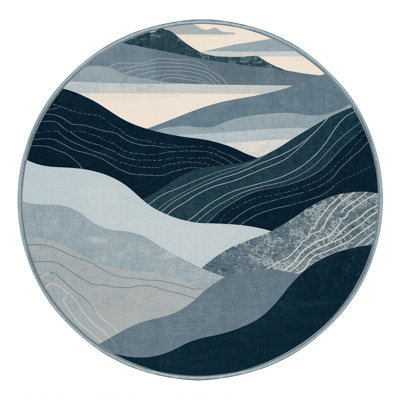 Machine Washable Bemott Modern & Contemporary Abstract Rug in Gray – SkyBlue Binding