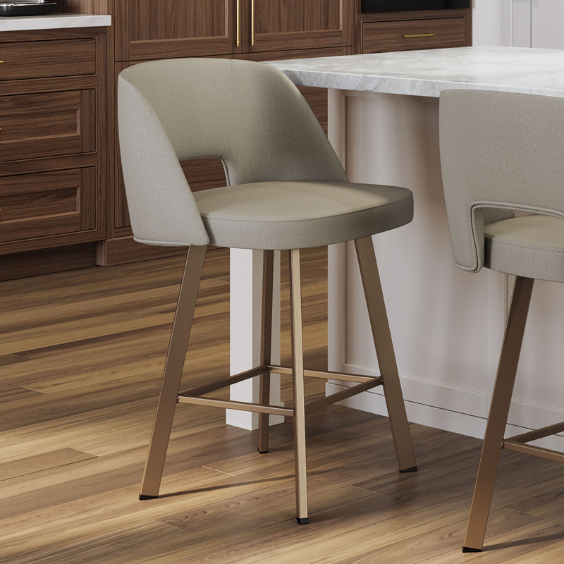 Amisco Maureen Swivel Counter and Bar Stool, Gray-Beige Vinyl/Bronze Frame, Bar Stool (30.375" Seat Height)