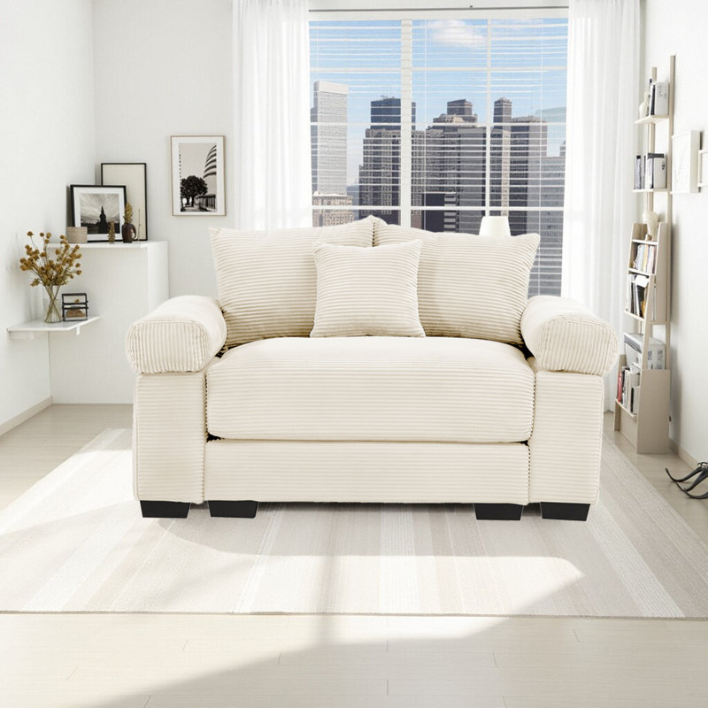 Canapé simple surdimensionné en velours côtelé à compression avec accoudoirs et coussins pour le salon, Beige