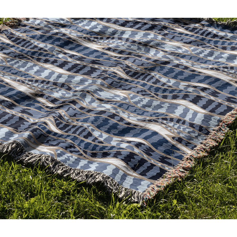Jeté en coton Sanseviera, Bleu, 60 po x 80 po