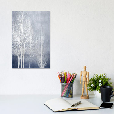 White Trees On Blue Panel I by Kate Bennett - Wrapped Canvas Print
