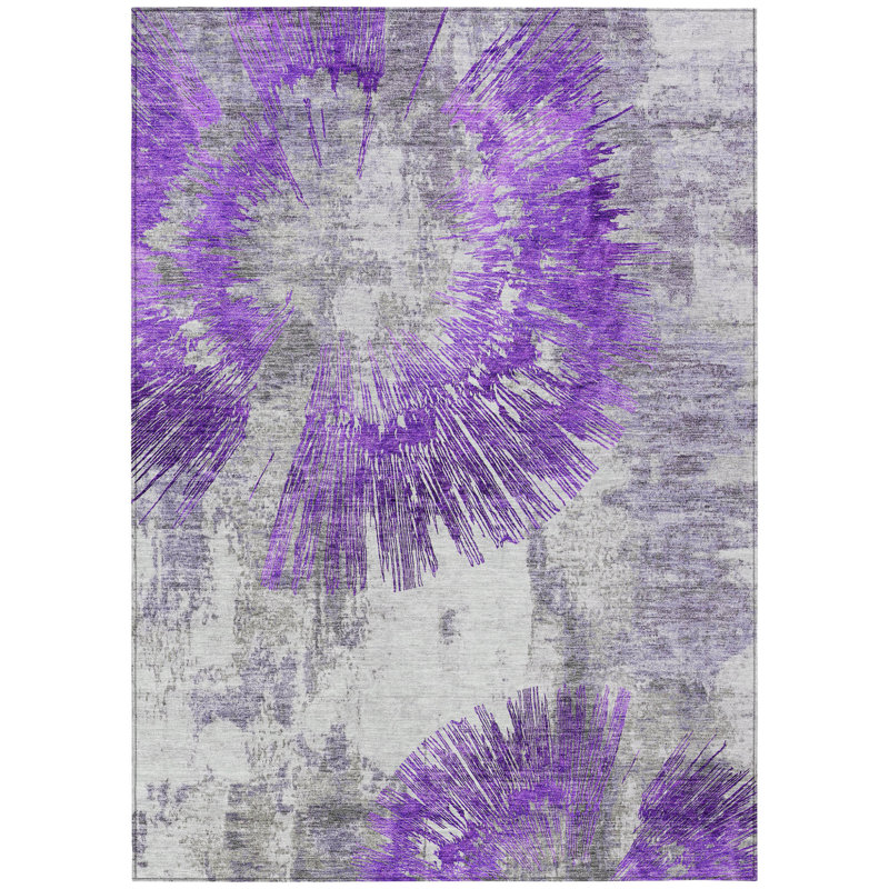 3' X 5' Purple Gray And Charcoal Abstract Washable Indoor Outdoor Area Rug