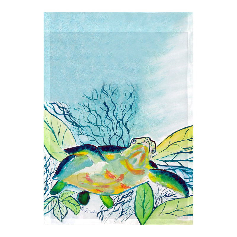 Drapeau de jardin 2 côtés sourire sea tortue, H 18 po x l 12,5 po