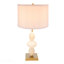 Lampe de table ronde blanche et dorée à trois niveaux avec abat-jour cylindrique D14x26,3 po (assemblage de l'abat-jour requis)