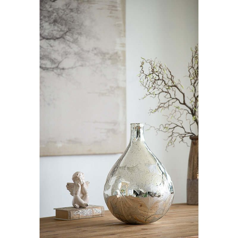 Vase de table en verre argenté, H 17,7 po x l 12,8 po x P 12,8 po