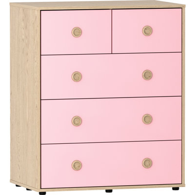 Neptune 5 Drawer Chest, Pink & Oak