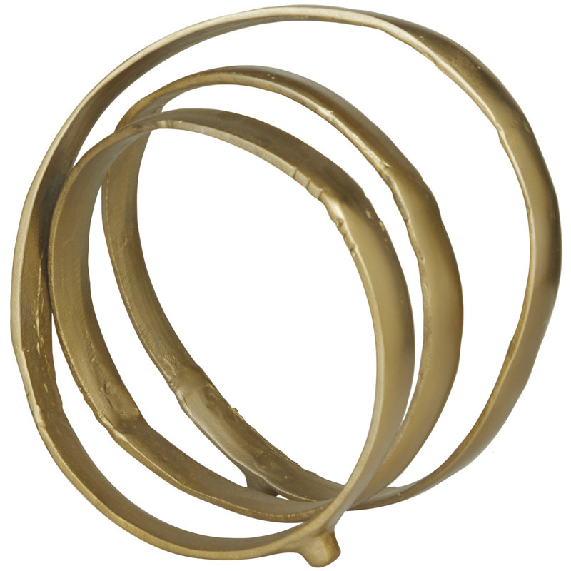 Gold Metal Spiral Rings Geometric Sculpture with Rectangular Base