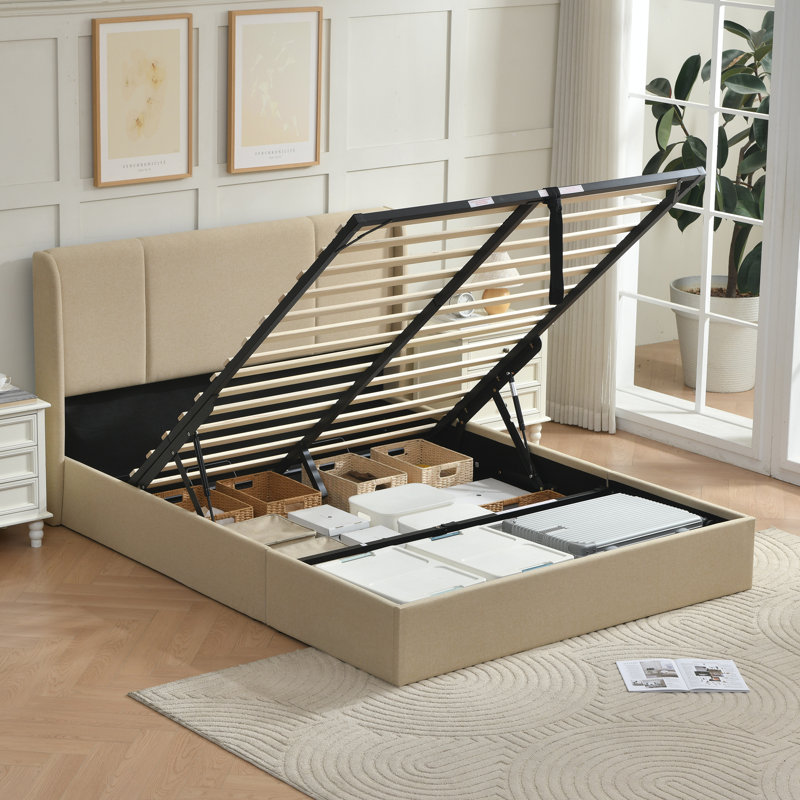 Lit plateforme tapissier Coletti, Grand lit, Beige