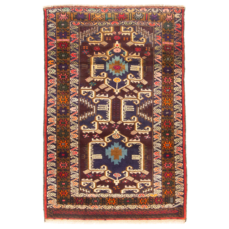 Tapis brun Teimani 2 pi 11 po x 4 pi 6 po