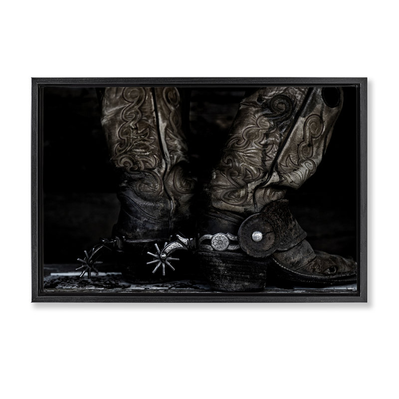 «Cowboy bottes with spurs», art mural encadré sur toile flottante, design par PHBurchett, Cadre flottant noir de jais
