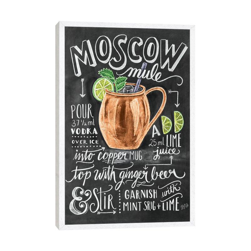 Moscow Mule Recipe - Print on Canvas, 66.04 cm H x 45.72 cm W, White Framed