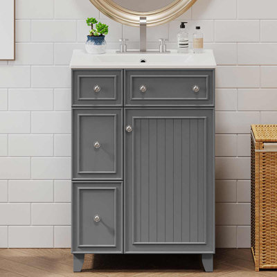 Meuble-lavabo 24 po avec lavabo en céramique, armoire 2 tiroirs