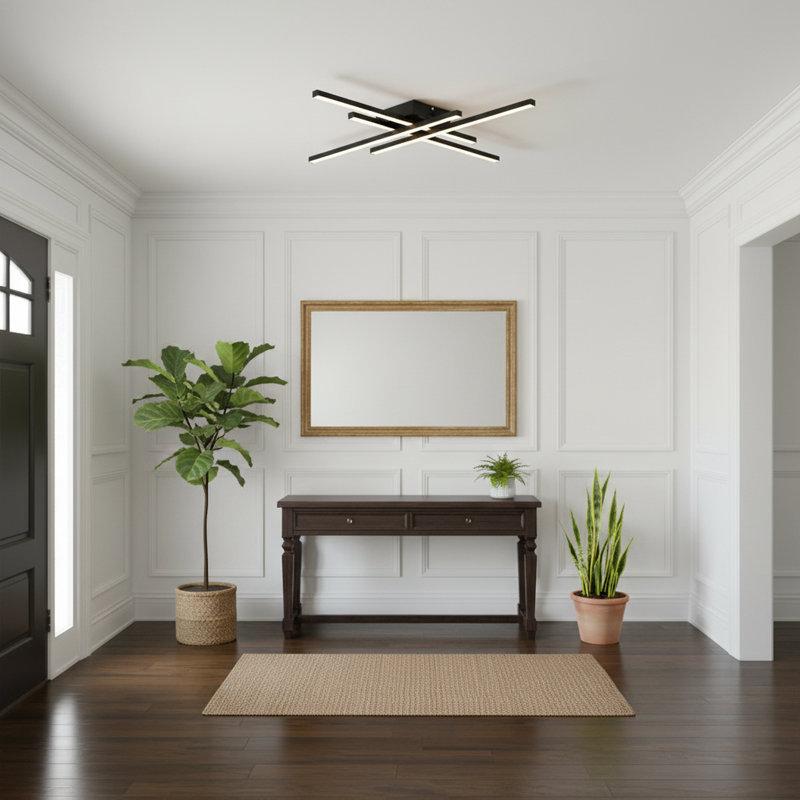 Plafonnier semi-encastré à DEL 4 lumières Whisman, H 2,8 po x l 30 po x P 30 po, Noir mat