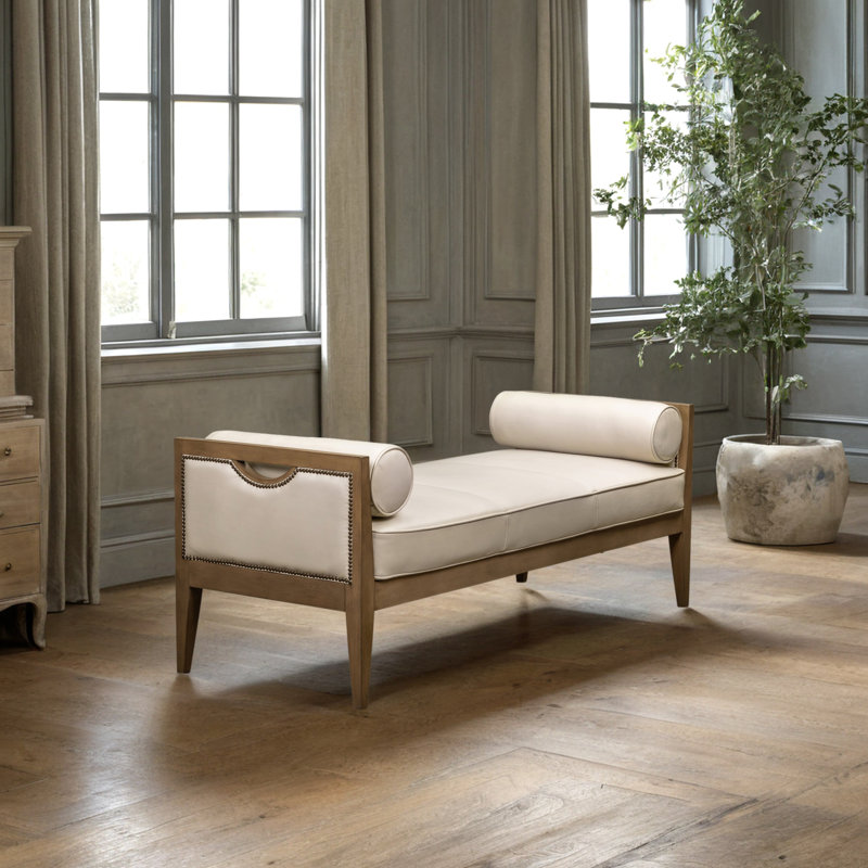 Beacon Hill Upholstered Leather Bench, Dark Brown, Anderson Pebble
