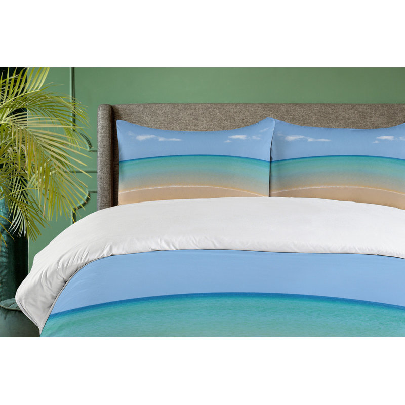Coastal Polyester Duvet Cover, Queen Duvet Cover + 2 Standard Shams, Ocean 1