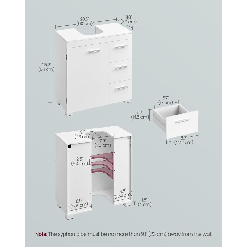 60cm Bathroom Vanity Base Only, White