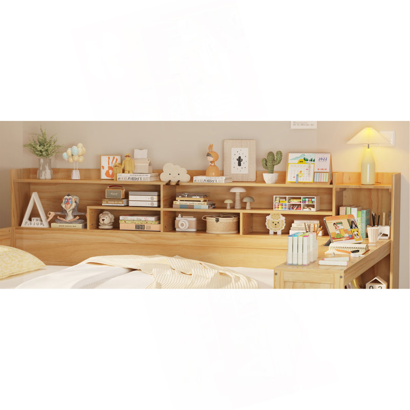 Lit de jour multifonctionnel en bois avec rangement et bureau d'étude pour optimiser l'espace, Naturel