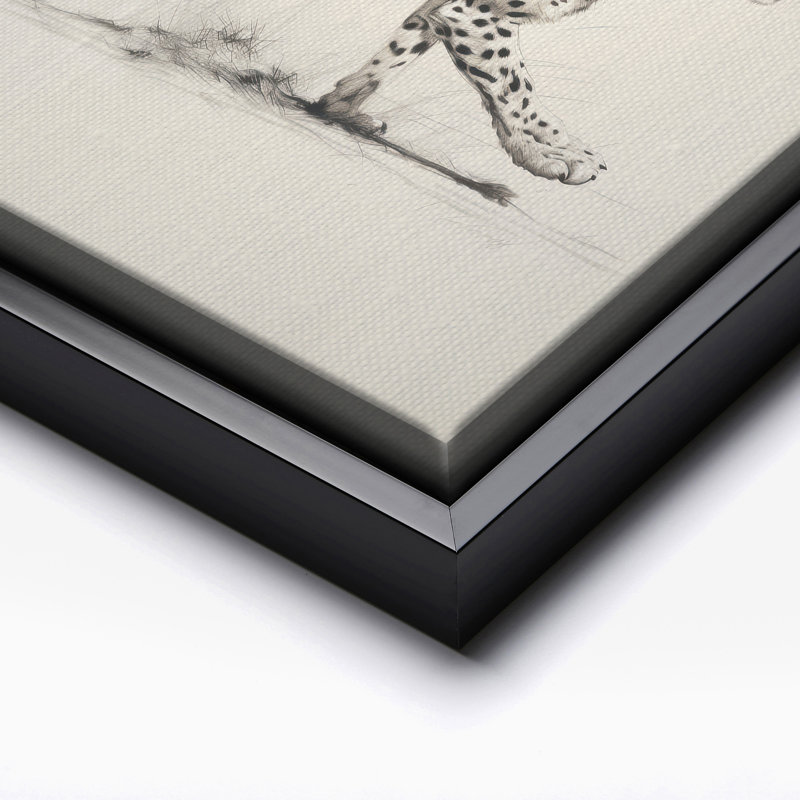 Guépard enjambant, Black Framed, Canvas, 16"H x 20"W