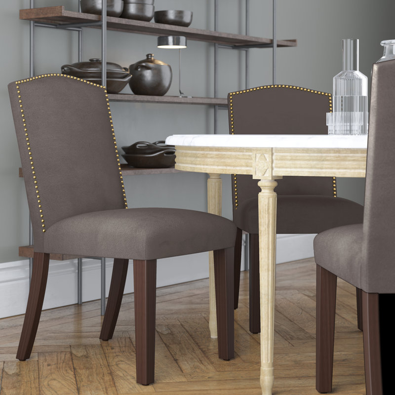 Chaise rembourrée Tietjen, Velours neige de luxe, Bois noir