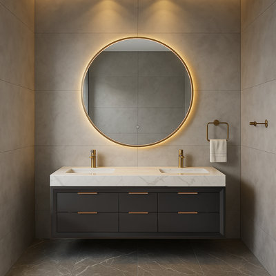 Melora 60" Wall-Mounted Double Sink Bathroom Vanity with White Stone Countertop, LED Light & Soft-Close Drawers,Modern Design