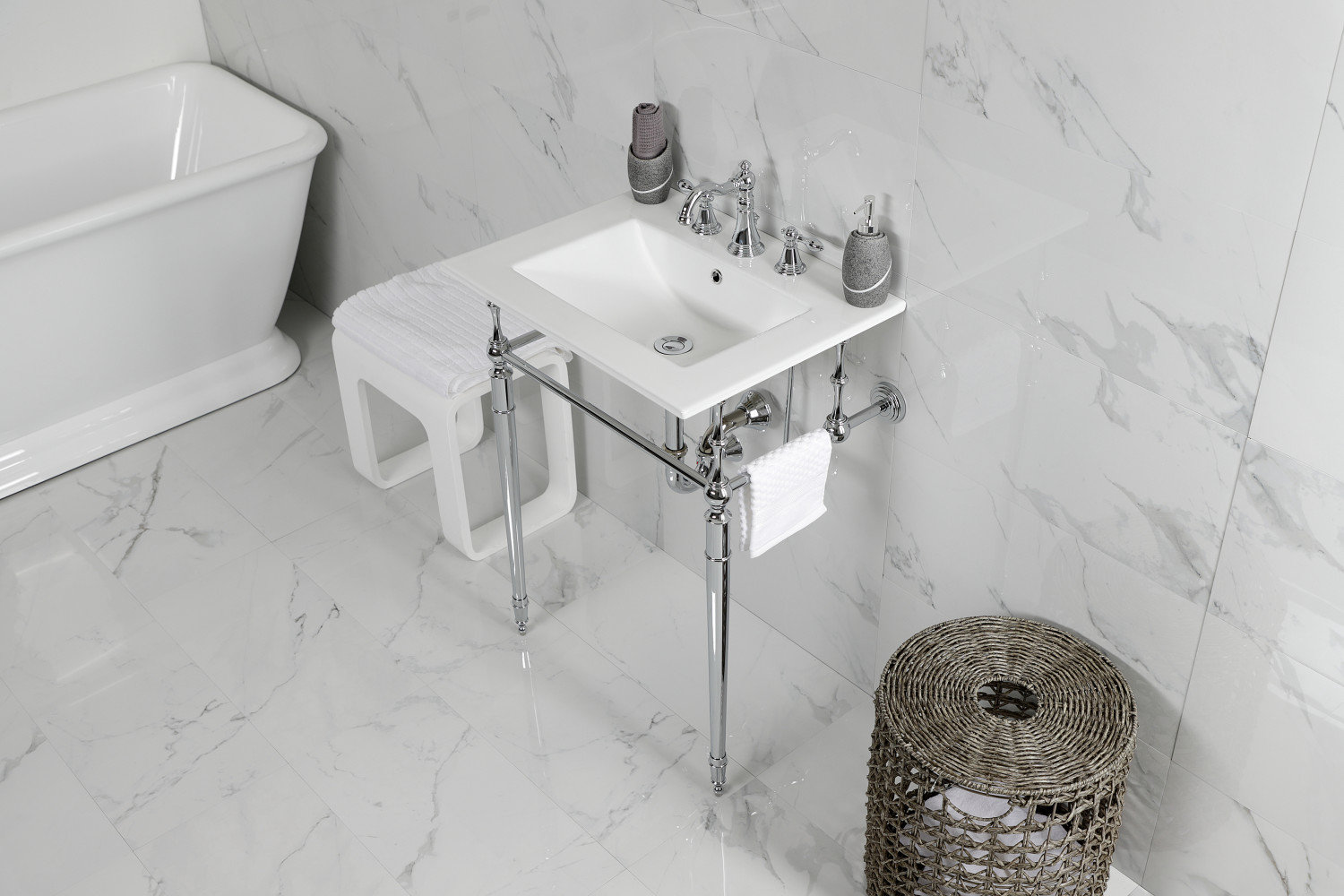 Victorian Widespread Faucet with Pop-Up Drain, Polished Chrome