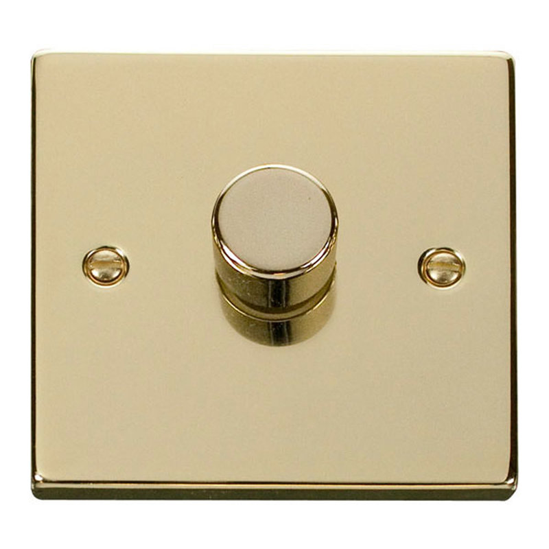 Polished Brass 1 Gang 2 Way LED 100W Trailing Edge Dimmer Light Switch