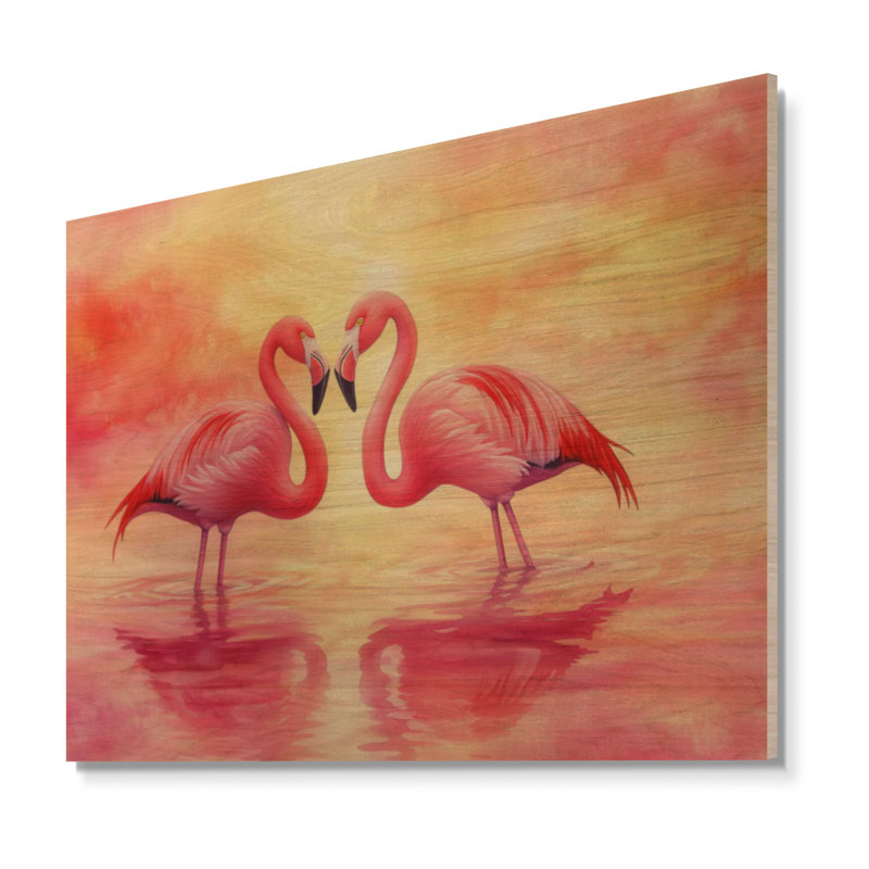 Flamant rose - art mural bois côtier, 30" H x 40" W, Rectangulaire