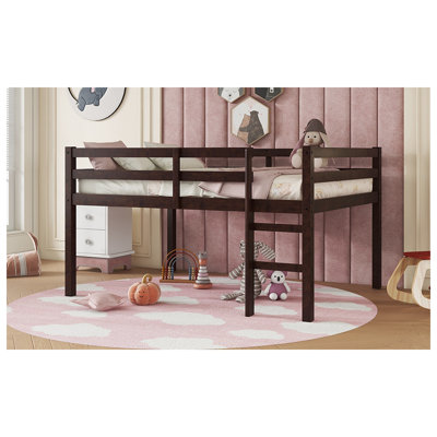 Full Rubber Wood Loft Bed With Ladder