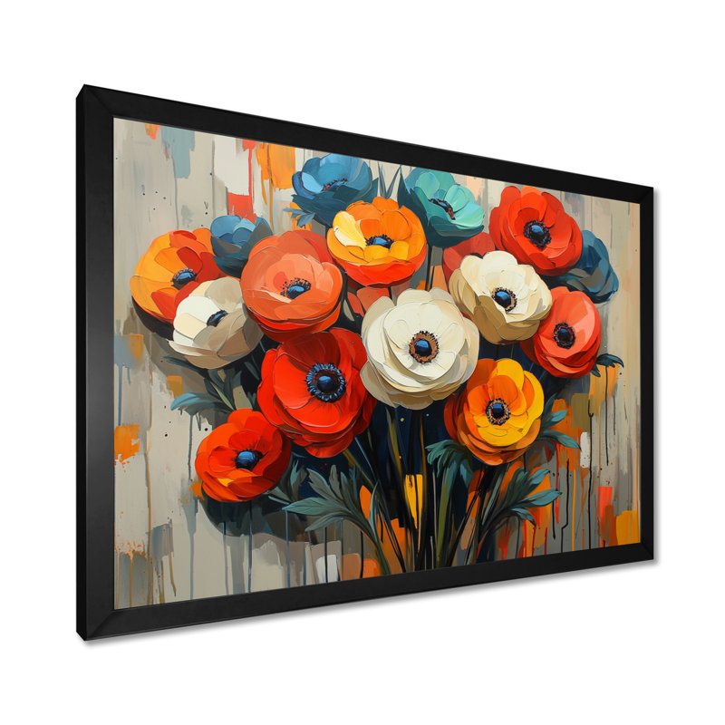 Vibrant Garden Of Ranunculus Flowers V - Ranunculus Wall Art, Picture Framed Print, Black, 12" H x 20" W