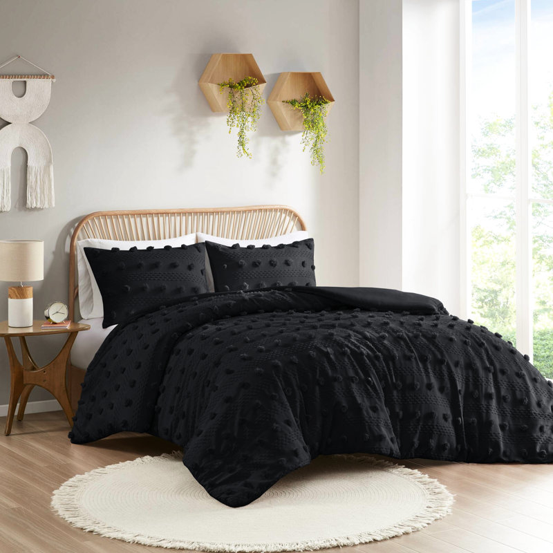 Housse de couette pour lit simple / simple TG, noire, avec envers en microfibre, attaches intérieures pour plus de stabilité