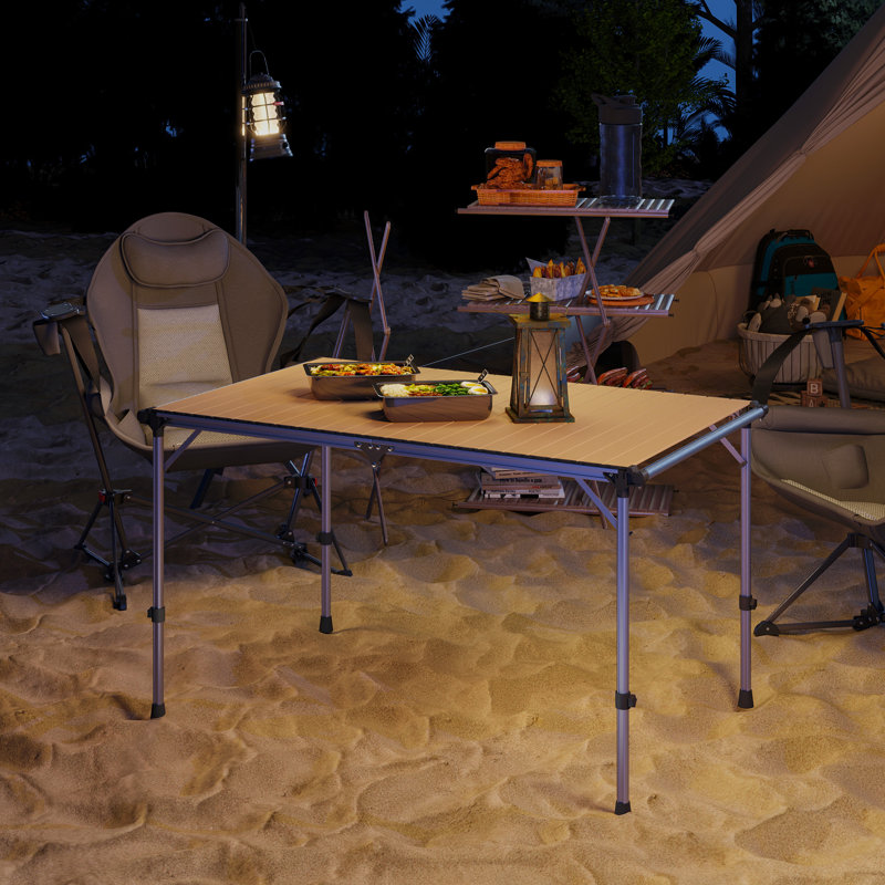 Folding Camping Table, Adjustable Height Aluminum Table