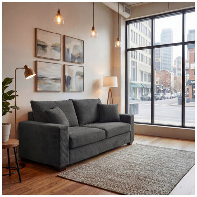 69-Inch Mid-Century Modern Loveseat Sofa with Textured Polyester Upholstery and Wood Frame, Dark Grey