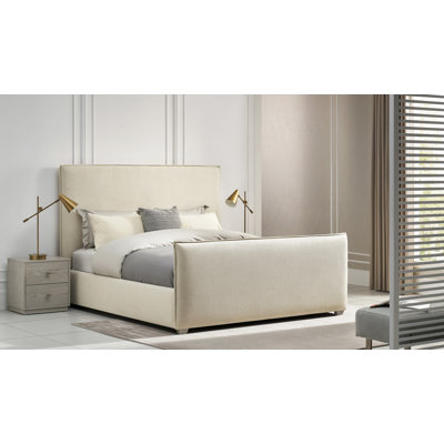 Polyester Upholstered Cream Platform Bed