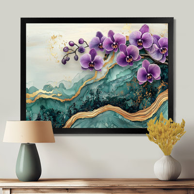 Murula orchidées lavande fleurs sur émode géode III - art mural orchidée